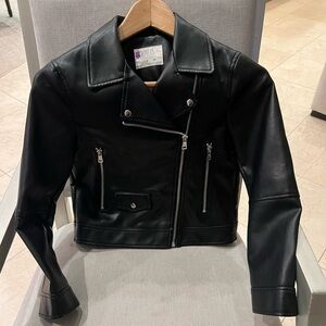 Zara Black Faux Leather Girls Biker Jacket Size 9
